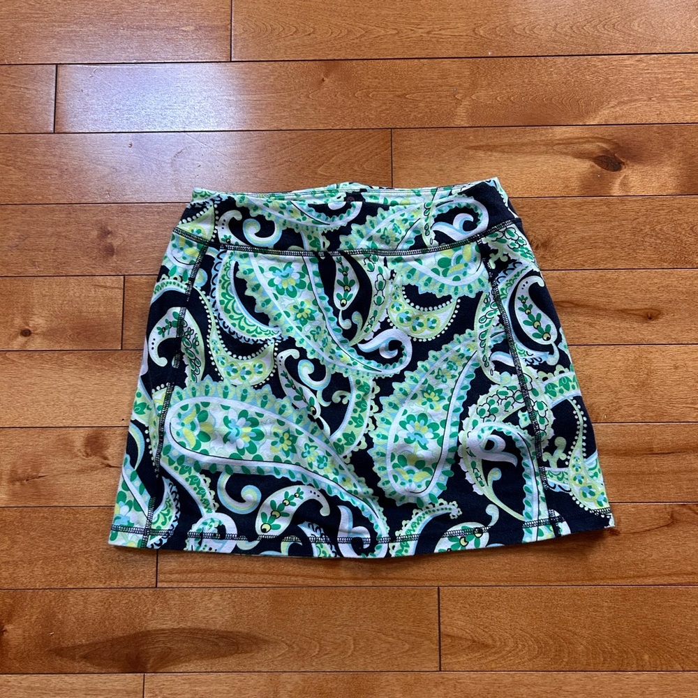 Talbots Black and Green Paisley Mini Skort